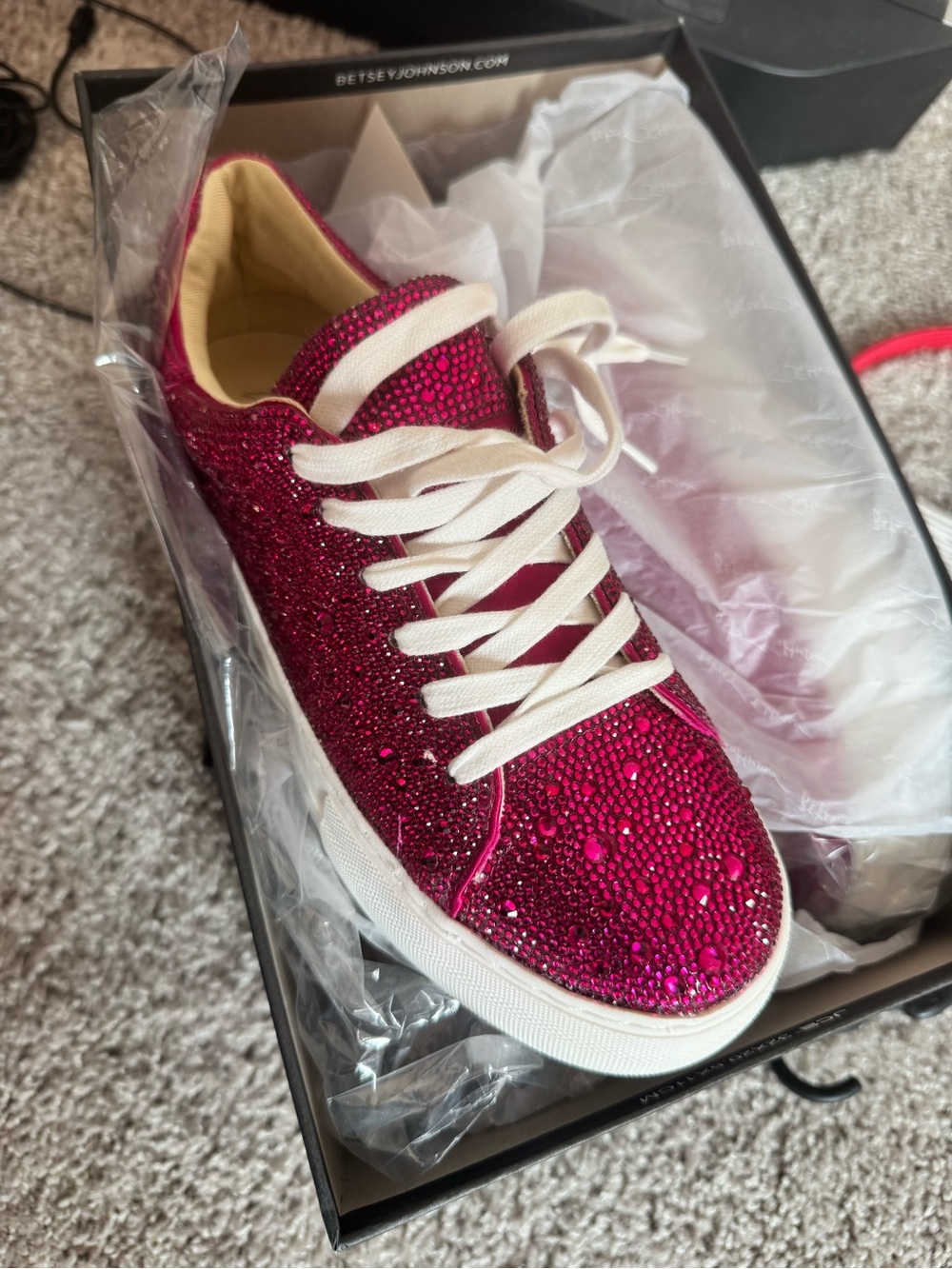 Betsey Johnson Fuchsia Crystal Lace-Up Sneaker
